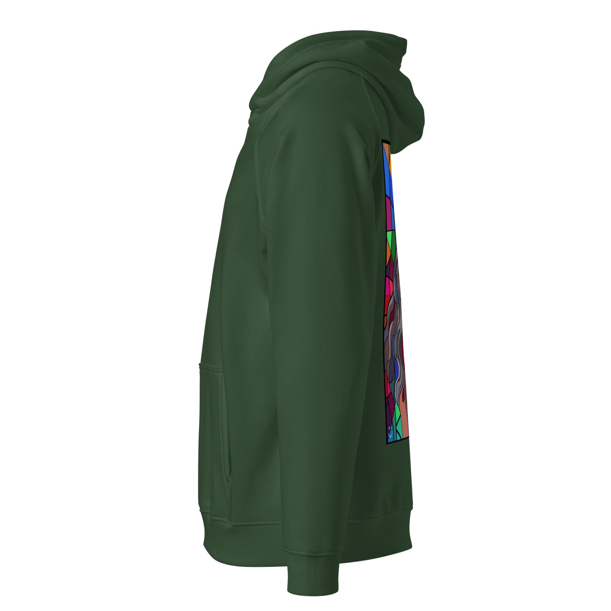 Leonardo da Vinci hoodie Bottle Green színben, bal oldali nézet – bordás mandzsetta és derékszegély