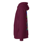 Leonardo da Vinci hoodie Burgundy színben, bal oldali nézet – bordás mandzsetta és derékszegély