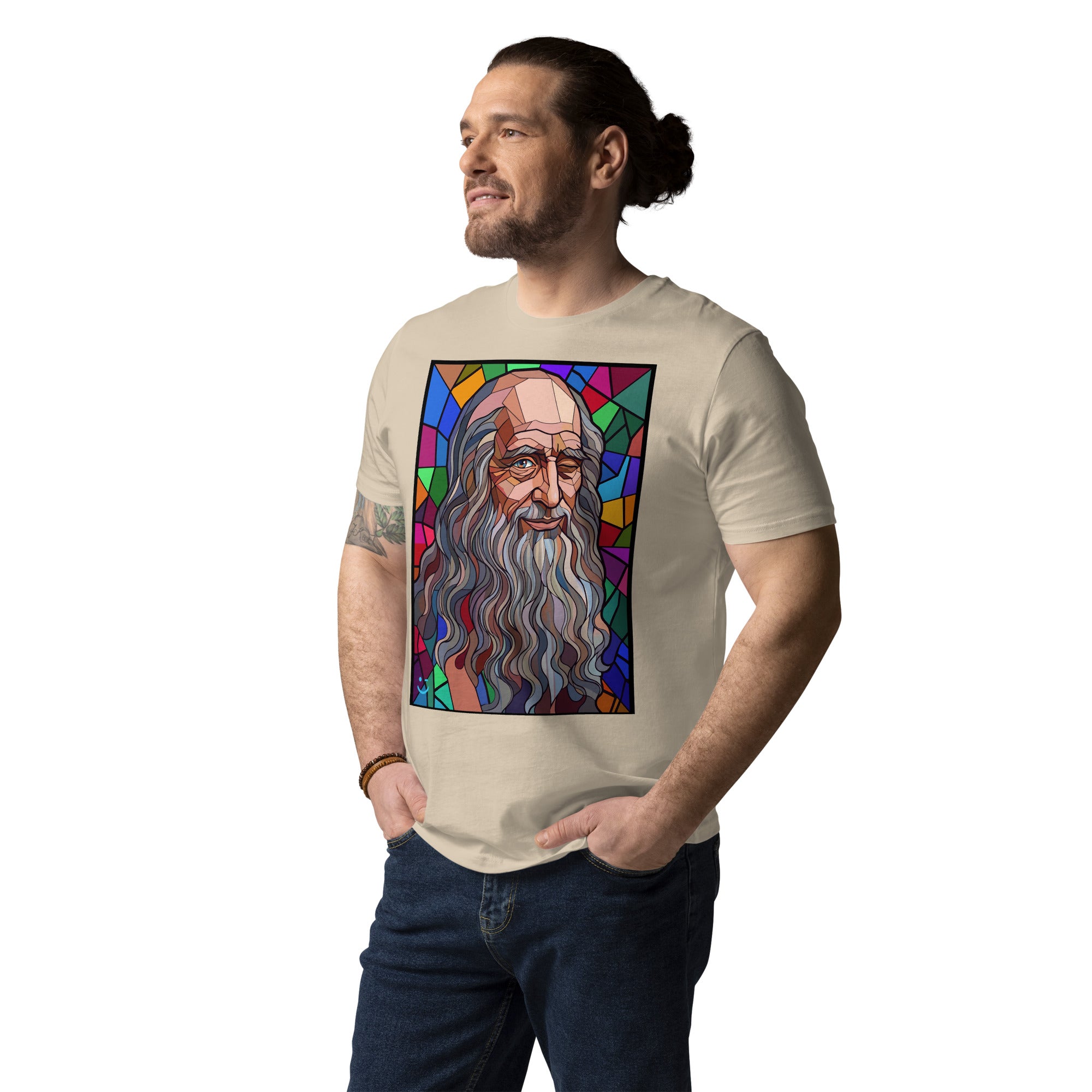 Leonardo da Vinci póló Desert Dust színben, elölnézet – 180 g/m² organikus pamut